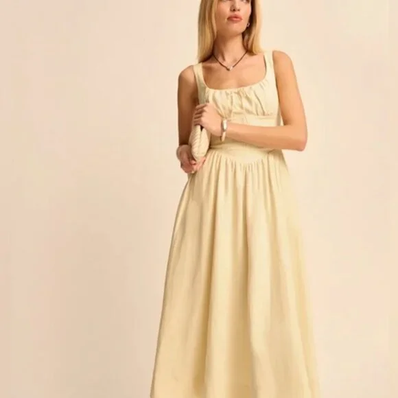 NEW Reformation Balia Linen Midi Dress in Parmesan Light YellowUS 0 UK 4